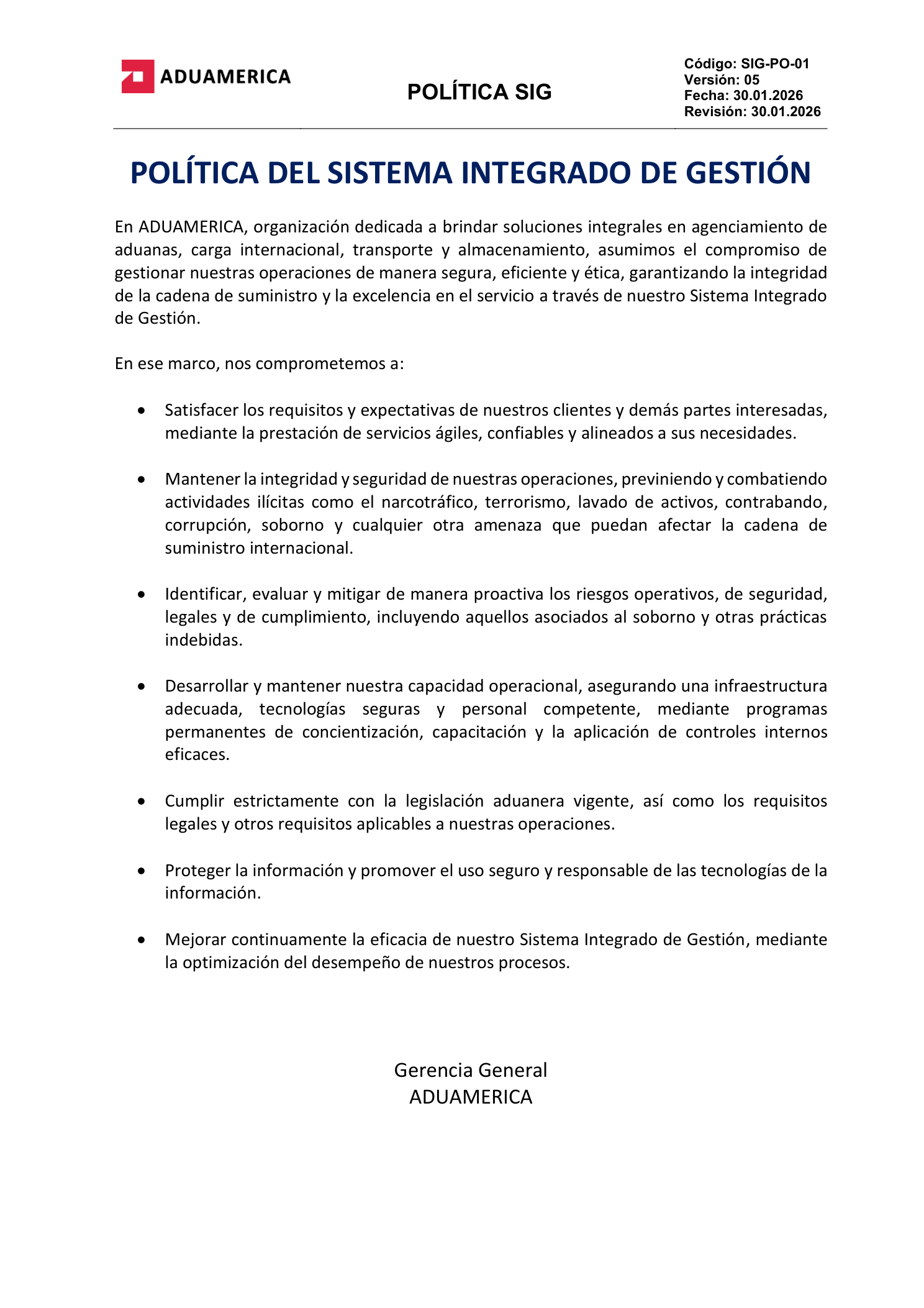 Política del Sistema Integrado de Gestión